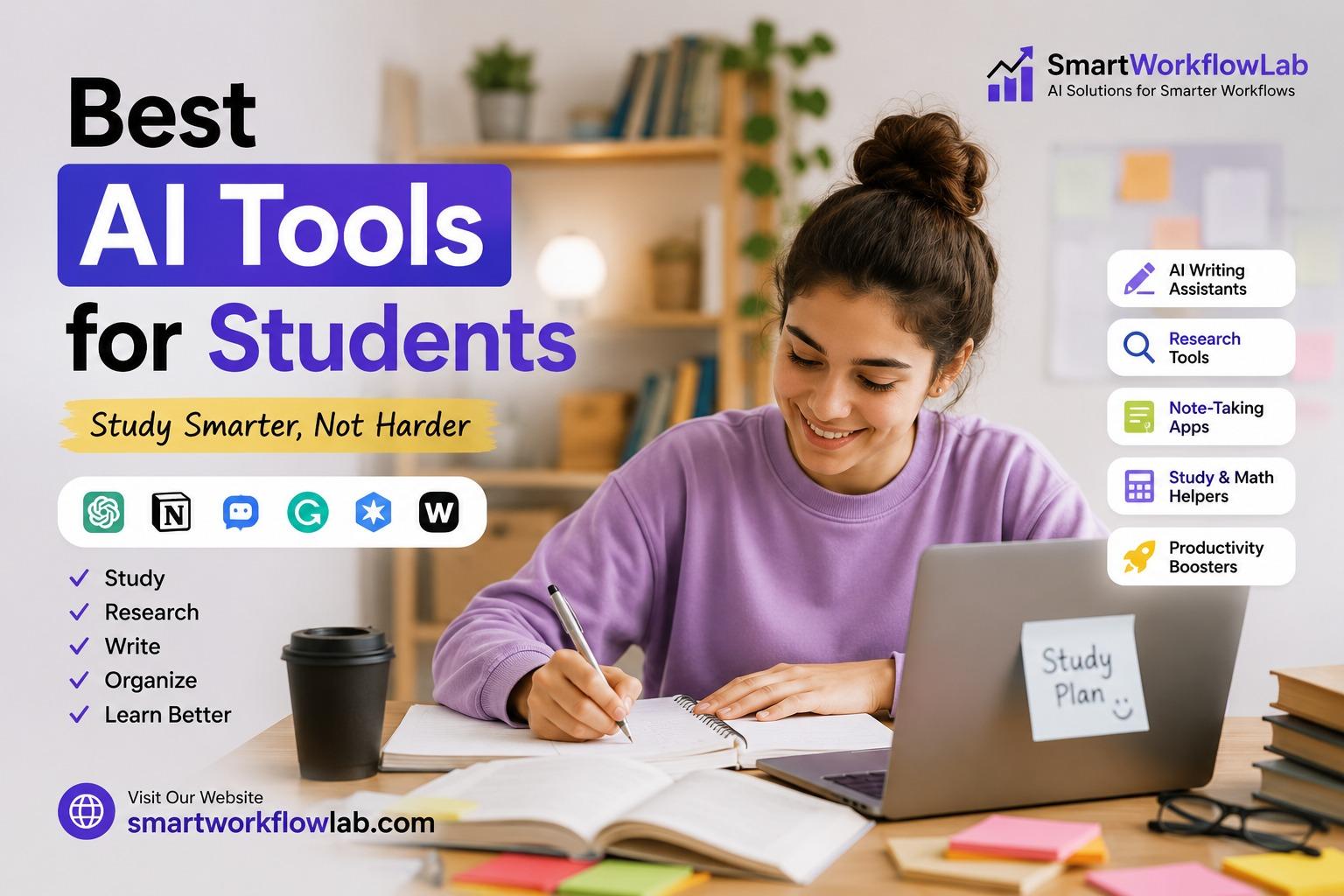 A student's desk with lecture notes, flashcards, and AI study tools open on a laptop