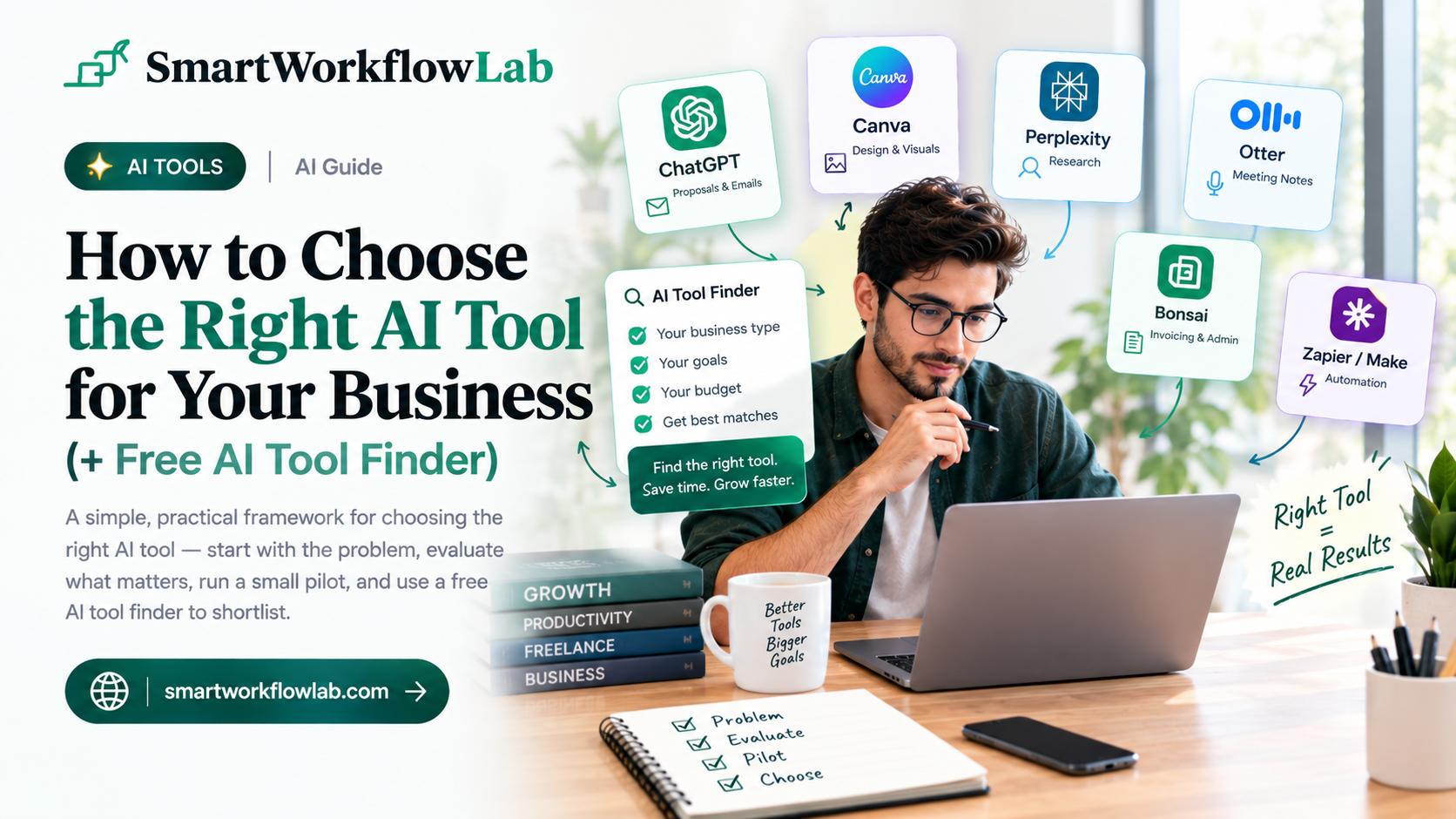 A business owner comparing AI tools against a checklist to choose the right one